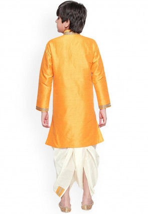 Embroidered Dupion Silk Dhoti Kurta in Orange