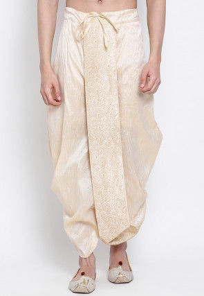 Embroidered Dupion Silk Dhoti Pant in Light Beige
