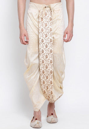 Embroidered Dupion Silk Dhoti Pant in Light Beige