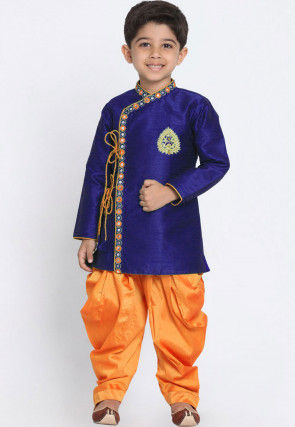 Embroidered Dupion Silk Dhoti Sherwani in Royal Blue