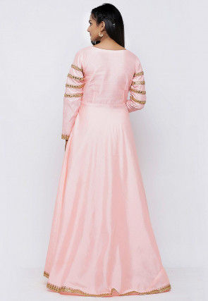 Embroidered Dupion Silk Flared Gown in Peach