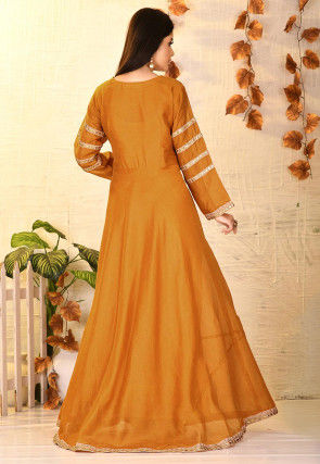 Embroidered Dupion Silk Gown in Mustard