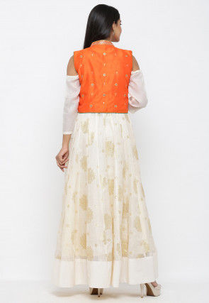 Embroidered Dupion Silk Jacket in Orange