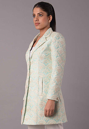Embroidered Dupion Silk Jacket in Sea Green