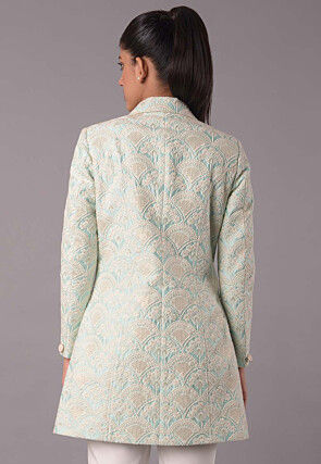 Embroidered Dupion Silk Jacket in Sea Green