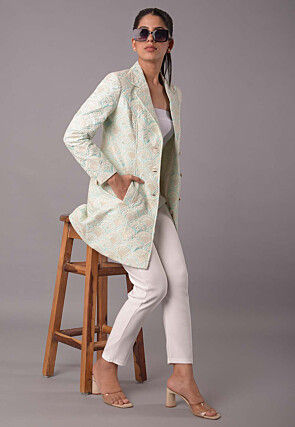 Embroidered Dupion Silk Jacket in Sea Green