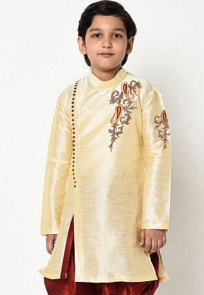 Embroidered Dupion Silk Kurta in Beige