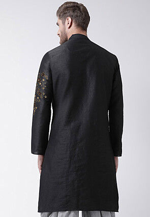 Embroidered Dupion Silk Kurta in Black