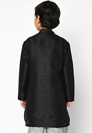Embroidered Dupion Silk Kurta in Black