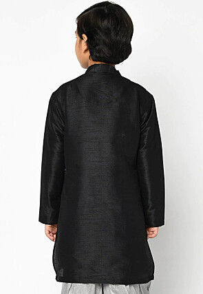 Embroidered Dupion Silk Kurta in Black