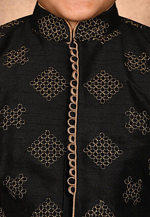 Embroidered Dupion Silk Kurta in Black