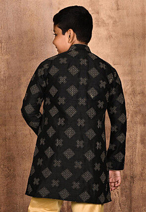 Embroidered Dupion Silk Kurta in Black