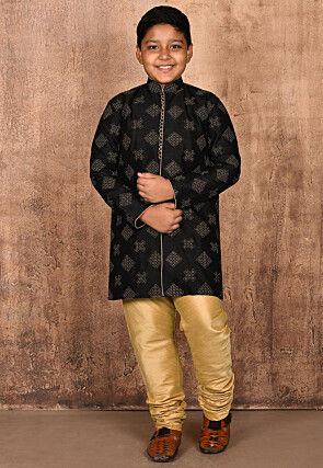 Embroidered Dupion Silk Kurta in Black