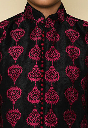 Embroidered Dupion Silk Kurta in Black