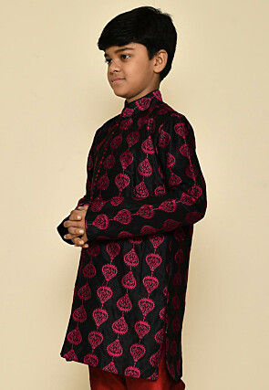 Embroidered Dupion Silk Kurta in Black