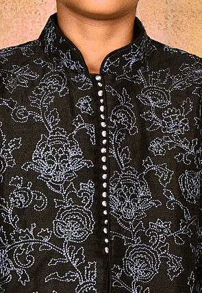 Embroidered Dupion Silk Kurta in Black