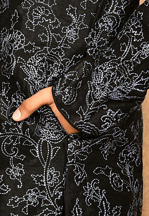 Embroidered Dupion Silk Kurta in Black