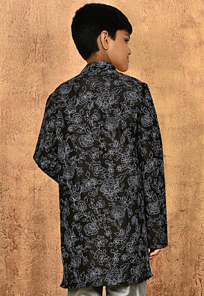 Embroidered Dupion Silk Kurta in Black
