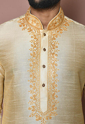 Embroidered Dupion Silk Kurta in Cream