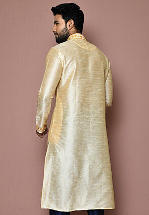 Embroidered Dupion Silk Kurta in Cream