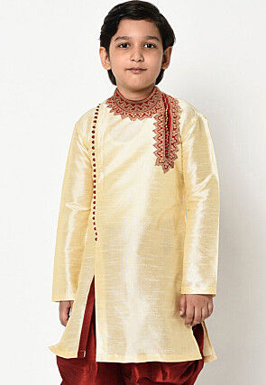 Embroidered Dupion Silk Kurta in Cream