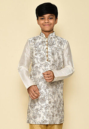 Embroidered Dupion Silk Kurta in Cream