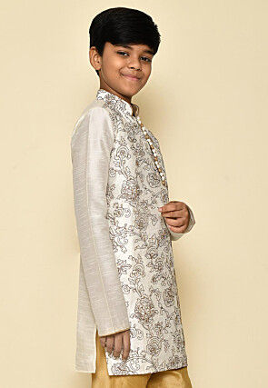 Embroidered Dupion Silk Kurta in Cream