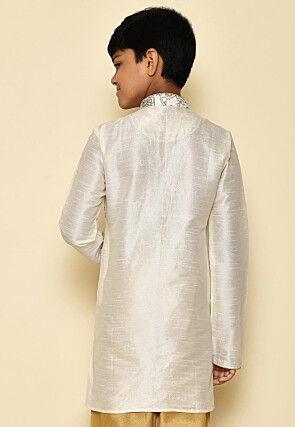 Embroidered Dupion Silk Kurta in Cream