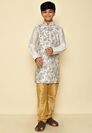 Embroidered Dupion Silk Kurta in Cream