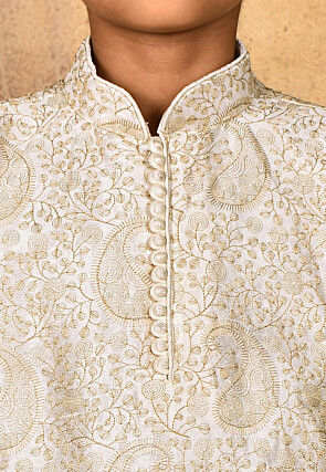 Embroidered Dupion Silk Kurta in Cream