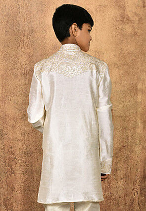 Embroidered Dupion Silk Kurta in Cream