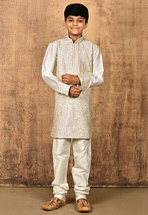 Embroidered Dupion Silk Kurta in Cream