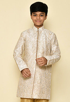 Embroidered Dupion Silk Kurta in Cream