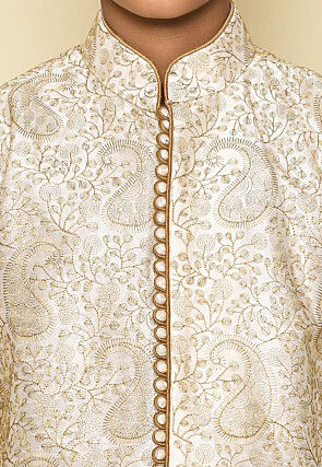 Embroidered Dupion Silk Kurta in Cream