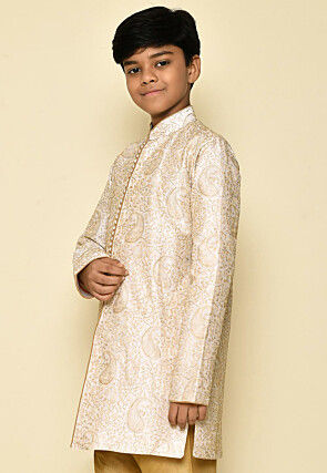 Embroidered Dupion Silk Kurta in Cream