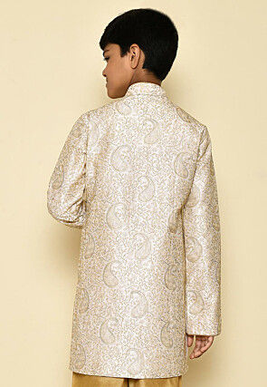 Embroidered Dupion Silk Kurta in Cream