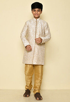 Embroidered Dupion Silk Kurta in Cream