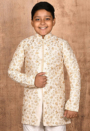 Embroidered Dupion Silk Kurta in Cream