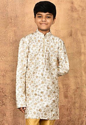 Embroidered Dupion Silk Kurta in Cream