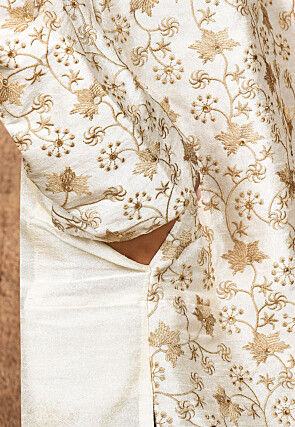Embroidered Dupion Silk Kurta in Cream