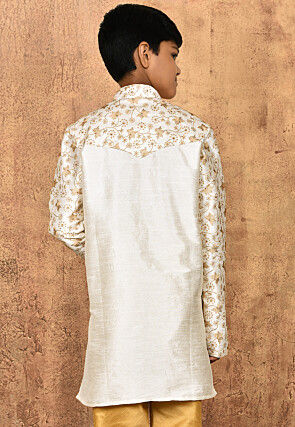 Embroidered Dupion Silk Kurta in Cream