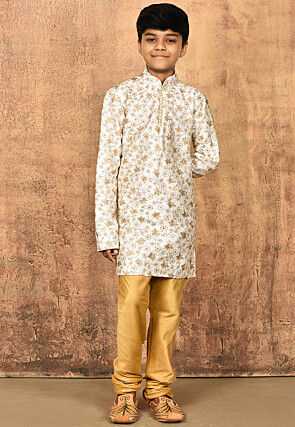 Embroidered Dupion Silk Kurta in Cream