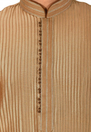 Embroidered Dupion Silk Kurta in Dark Beige