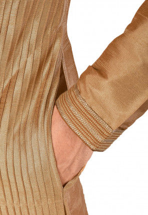 Embroidered Dupion Silk Kurta in Dark Beige