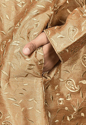Embroidered Dupion Silk Kurta in Dark Beige