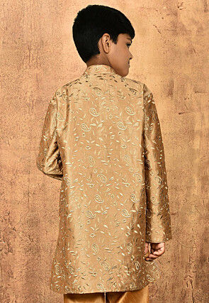 Embroidered Dupion Silk Kurta in Dark Beige