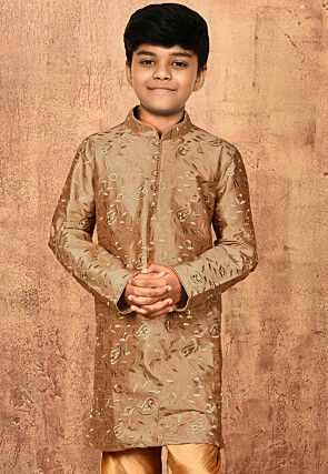 Embroidered Dupion Silk Kurta in Dark Beige