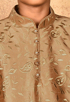 Embroidered Dupion Silk Kurta in Dark Beige