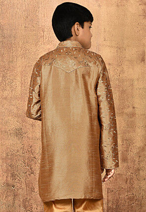 Embroidered Dupion Silk Kurta in Dark Beige