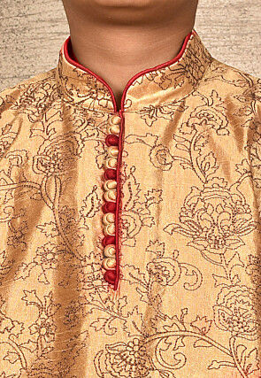 Embroidered Dupion Silk Kurta in Dark Beige